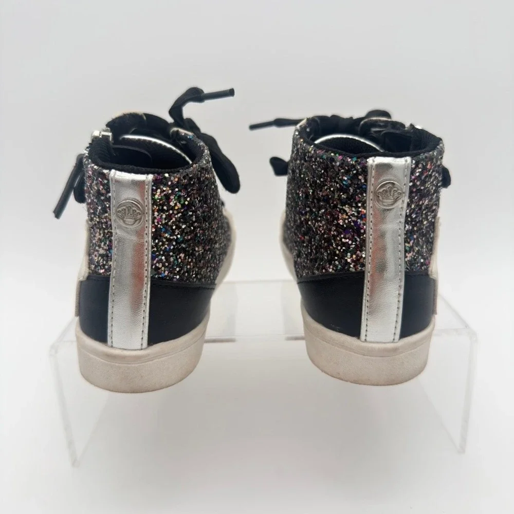 Nina Cass Girls Black Glitter Star High Top Sneakers Side Zip 11M